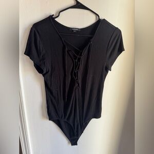 Black Going Out Top 2010s Black Criss Cross Bodysuit